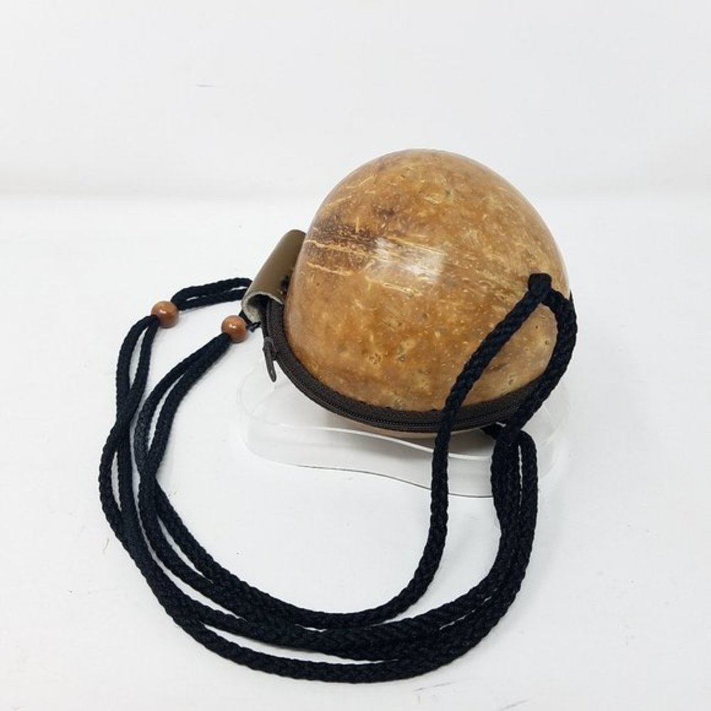 coconut shell bag brown tropical fruit pattern interior‎ shoulder